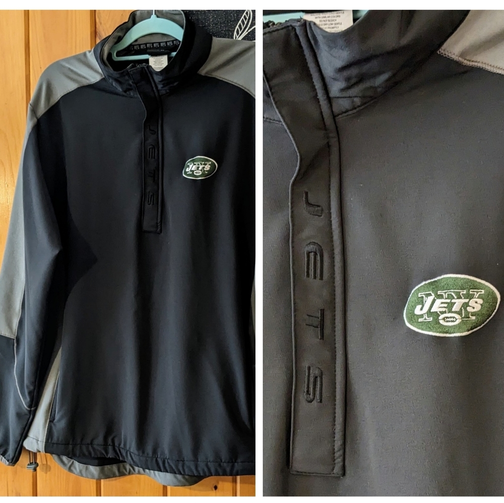 NFL NY Jets 1/4 zip Pullover Athletic Shirt Jacket Windbreaker black gray XL